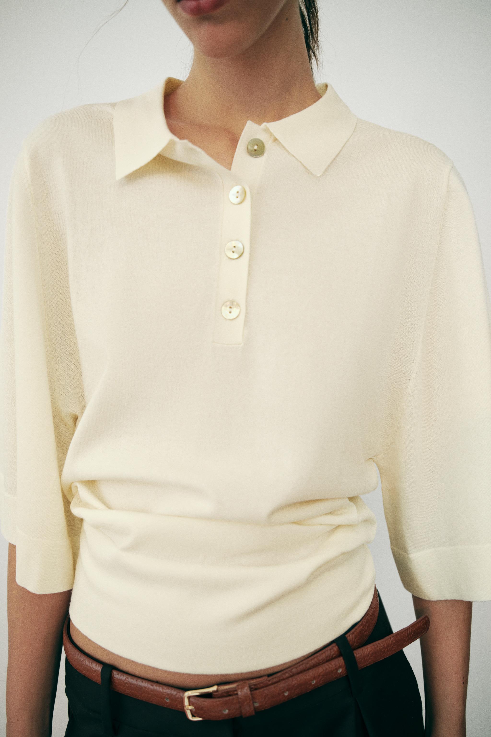 ELBOW-LENGTH SLEEVE KNIT POLO